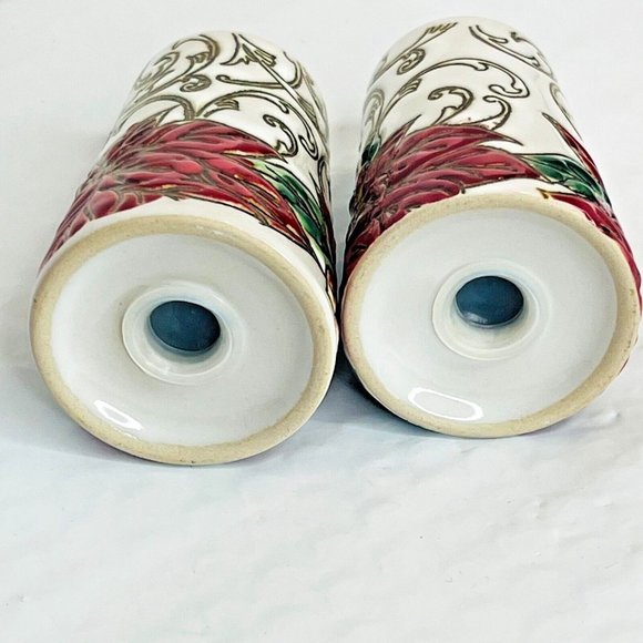 In Home Style Red Floral Poinsettia Salt & Pepper Christmas Set - Picture 9 of 11